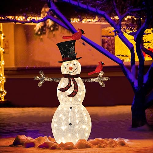 5FT Lighted Snowman with Birds for Christmas Decoration