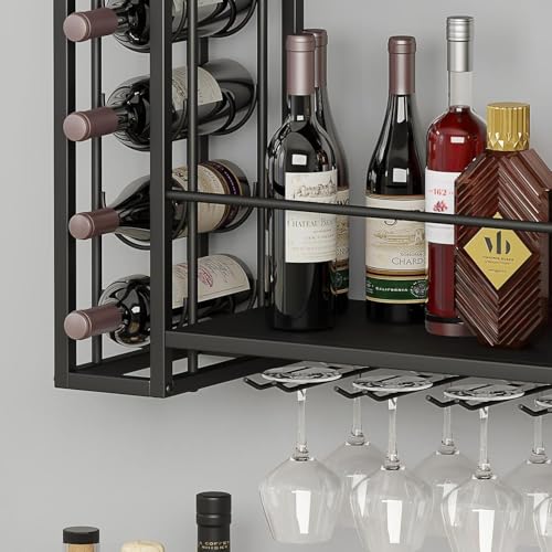 Wall Mounted Wine Rack with Glass Holder