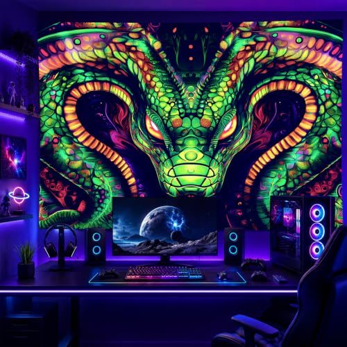 Blacklight Tapestry Snake Serpent Room Wall Art 78 x 59 Inch