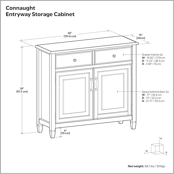 SIMPLIHOME Connaught SOLID WOOD 40 Inch Wide Traditional Storage Cabinet in Rustic Natural Aged Brown, For the Living Room, Entryway and Family Room