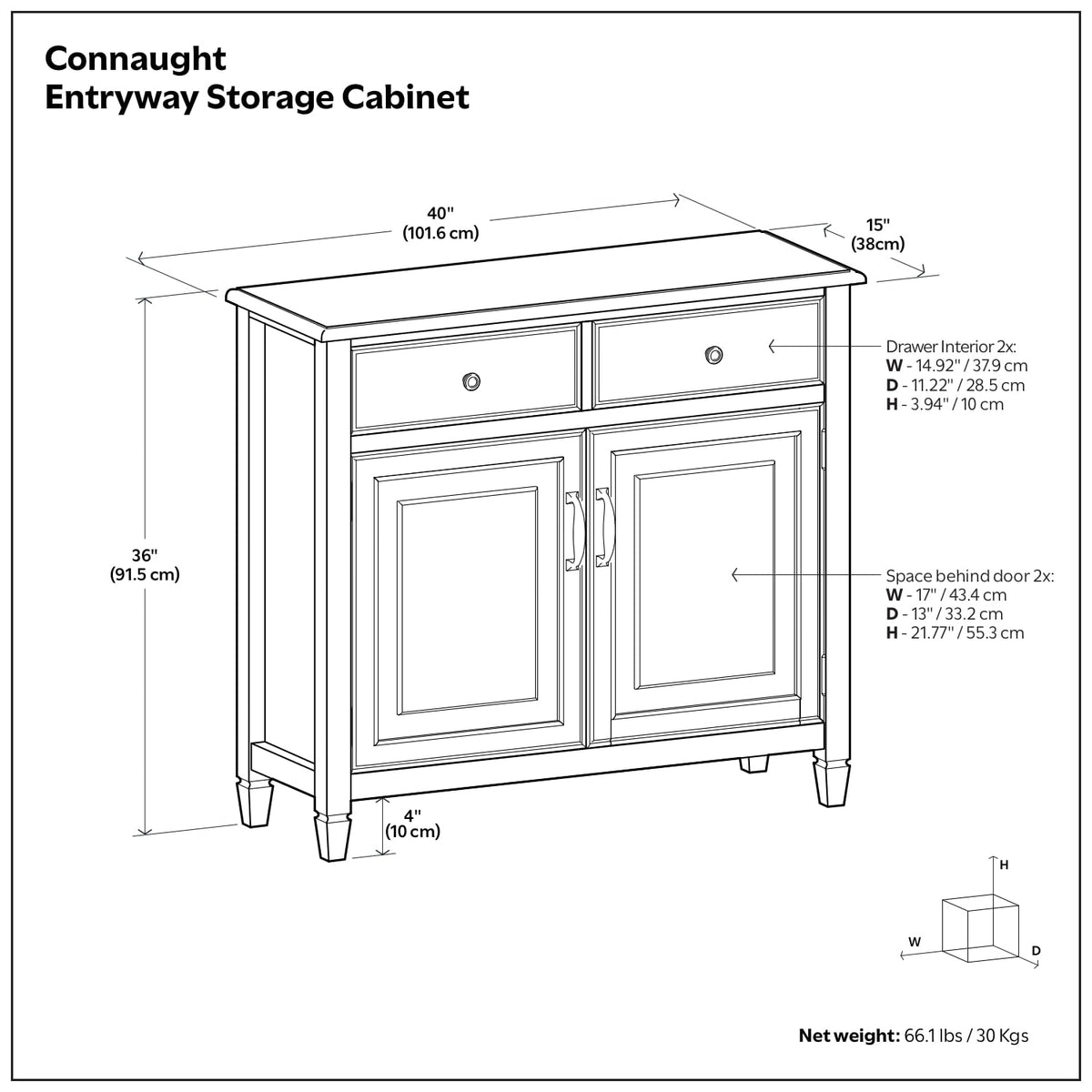 Connaught 40" Wide Solid Wood Cabinet in Farmhouse Grey