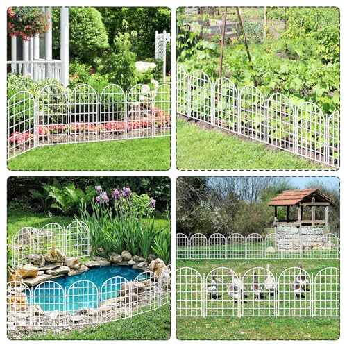 13.8ft(L) x 17in(H) Panels Garden Fence, 12 Panels Arched No Dig Fence, Decorative Animal Barrier Fencing with Ground Stake, Rustproof Metal Garden Edging Border for Dog, Outdoor Patio Decor, White