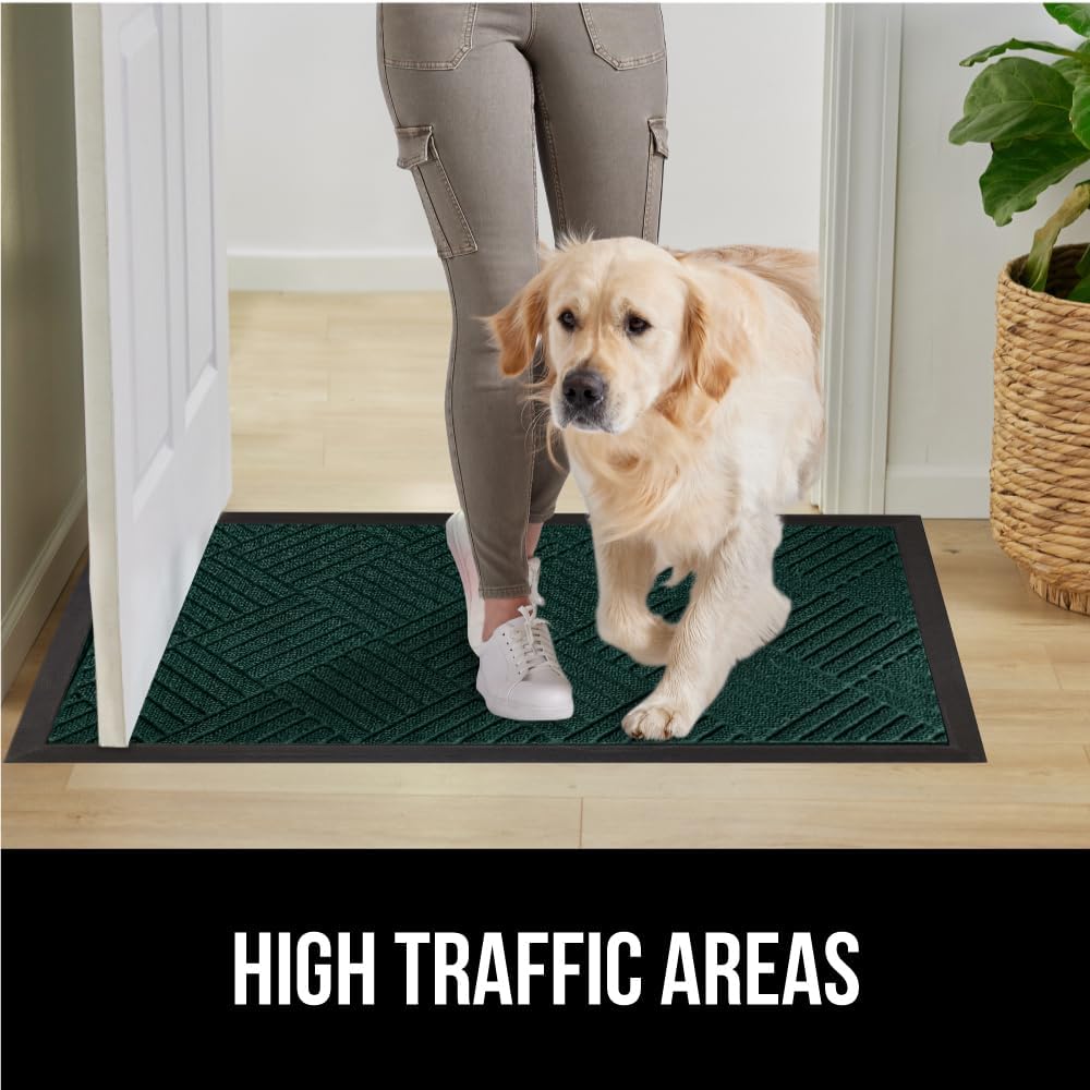 GORILLA GRIP 100% Waterproof All-Season WeatherMax Doormat US Designed Natural Rubber, Stain and Fade Resistant, Low Profile Indoor Outdoor Door Mats, Easy Clean Patio Mat, 23x35, Green Diamond
