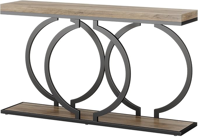 Tribesigns Console Table, 55-Inch Industrial Entryway Table with Geometric Metal Frame, Narrow Long Wood Accent Sofa Table for Living Room, Entrance, Hallway, Vintage Grey
