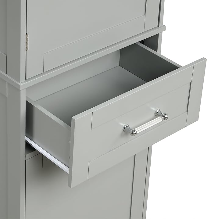 Bathroom Cabinet with Drawers and Doors, Tall Storage Display Organizer, Kitchen Pantry, Grey