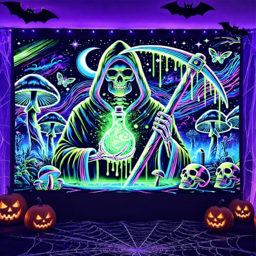 Blacklight Tapestry Grim Reaper Room Decor 78 x 59 Inch