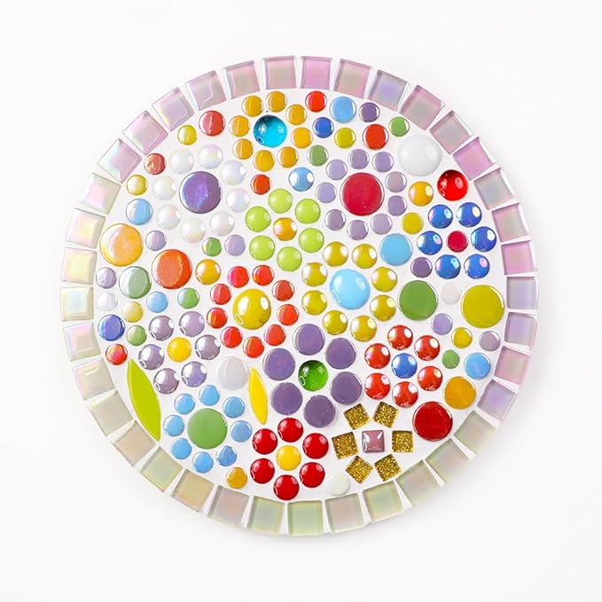 12mm Round Mosaic Tiles for Crafts, 200g Iridescent Recycled Glass Mosaic Pieces for Art Supplies, DIY Mosaic Making Kit for Hobbies & Art (Blue Mix 12mm)