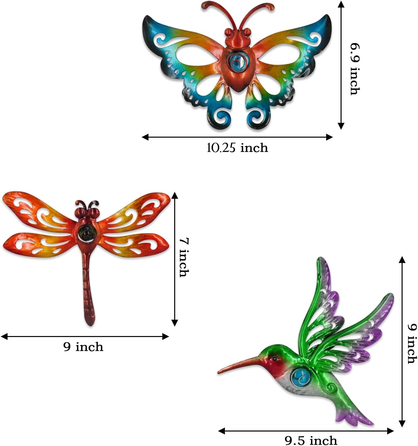 Hummingbird Butterfly Dragonfly Metal Wall Decor Outdoor Metal Wall Art Fence Decor Hanging Decorations for Garden Living Room Bedroom, Style 3