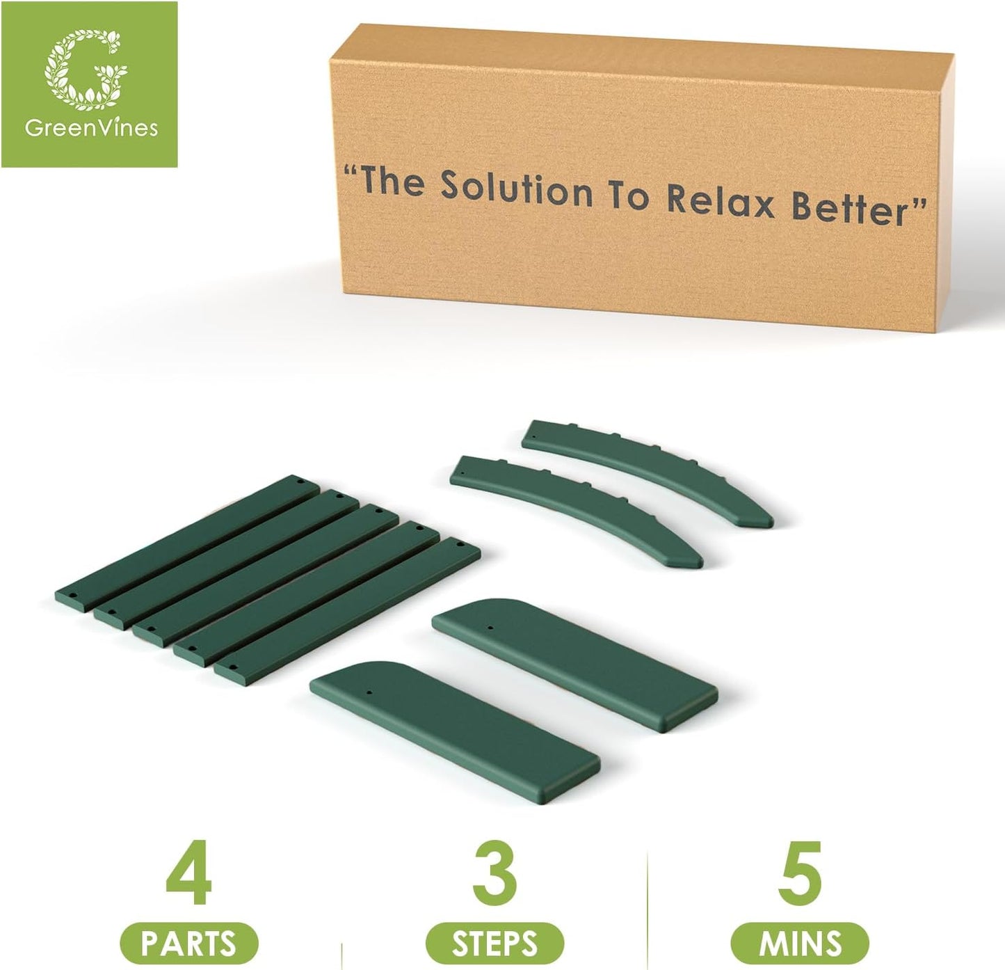 GREENVINES Adirondack-Ottoman | HDPE Plastic | Outdoor Footrest | All Weather | Foot Rest | Foot Stool | Forest | for Adirondack Chair | for Patio Backyard Pool