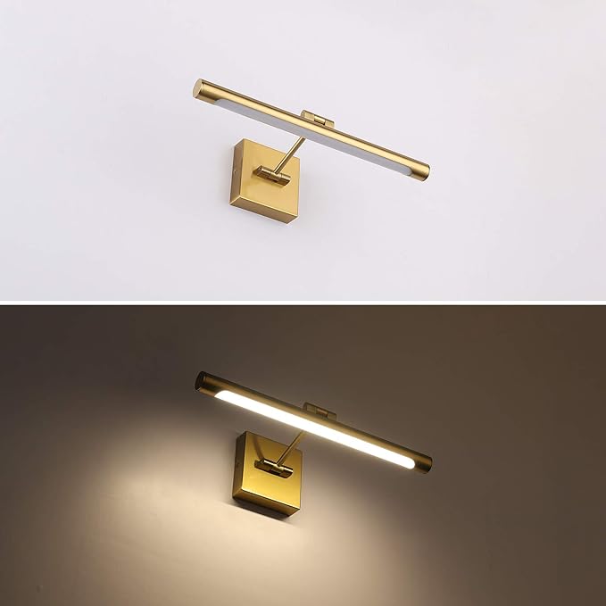 LED Picture Light Fixtures 16.54 Inches, Modern Metal Artwork Wall Lamps with Single Swing Arm, 9W (50W Eqv.), Hardwired Connection, Non-Dimmable, 3000K Warm White, CRI80+, Golden-Like Brass Finish