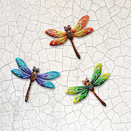 Metal Dragonfly Wall Decoration Garden Fence Outdoor Wall Art (3 Count)