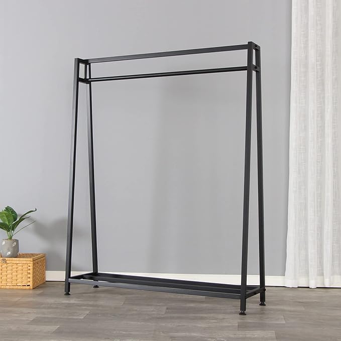 SSS Furniture Clothing Garment Rack with Shelves, Metal Cloth Hanger Rack Stand Clothes Drying Rack for Hanging Clothes, Easy Assemble Clothing Rack for Bedroom or Boutiques(Black)