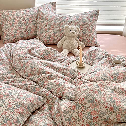 Queen Size Comforter Set Boho Pink Floral Bedding Comforter with 2 Pillowcases Vintage Garden Style Boho Comforter for Queen Bed Cute Flower Bedding Fluffy Cottagecore Botanical Comforter Set