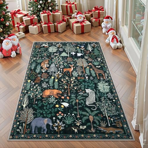 Jungle Print 5x7 Area Rugs for Living Room Green Soft Washable Rugs (35 Sq Ft)