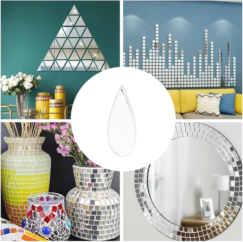 OLYCRAFT 300pcs Teardrop Craft Mirrors Mosaic Tiles 4.5x12mm Self-adhesive Teardrop Mosaic Tiles Mini Glass Mirror Tiles Teardrop Glass Tiles for DIY Crafts Art Wall Door Home Decorations
