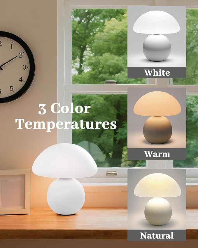 Mushroom Lamp Table Lamp for Bedroom,Desk Bedside Small Lamps for Living Room Night Stands,Mushroom Decor Cute Mini Modern Mid Century Lamps,Unique Aesthetic Home Living Room Decor(White)