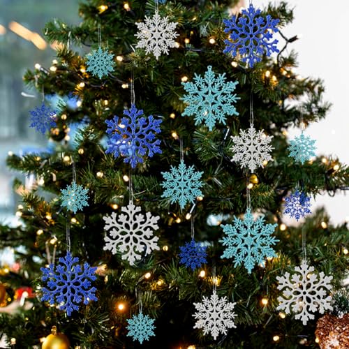 36pcs Blue Silver Christmas Snowflake Ornaments (36 Count)