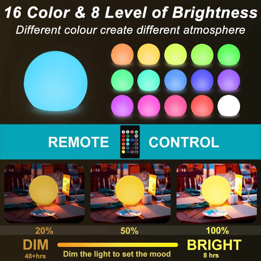 8-in Solar Globe Light Outdoor, Waterproof Solar Ball Light for Outside w/Remote, 16 RGB Color Changing Glowing Orb Lamp Landscape Lighting Mood Lamp w/Ground Stake for Garden Patio Yard Pathway Decor