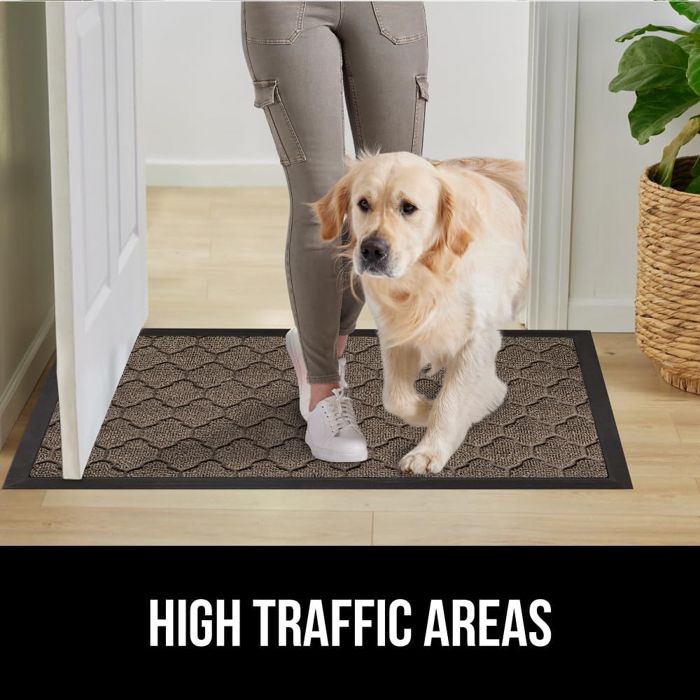 GORILLA GRIP 100% Waterproof All-Season WeatherMax Doormat, 72x24, US Designed Natural Rubber, Stain and Fade Resistant, Low Profile Indoor Outdoor Door Mats, Easy Clean Patio Mat, Latte Quatrefoil