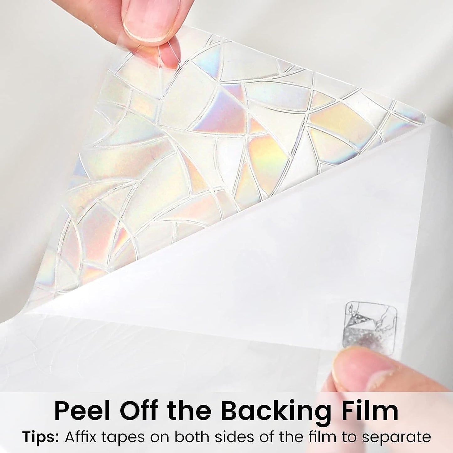 DOWELL Window Privacy Film, Rainbow Window Film, Decorative Stained Glass Clings, Static Cling Door Sticker, Non-Adhesive 3D Decals for Home UV Protection, 11.8 x 78.7 inches