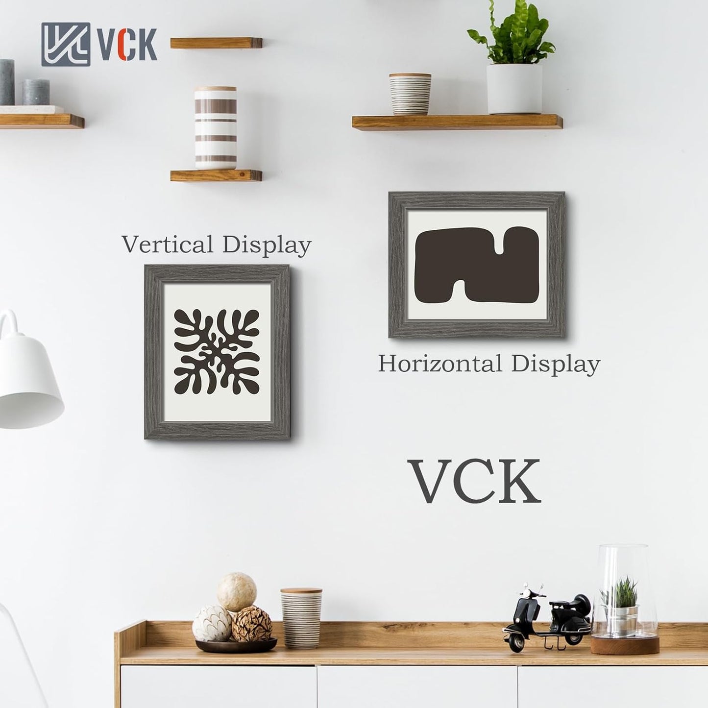 VCK 8x10 Picture Frame 3 Pack, Gray Solid Wood Frame, Exclusive Wood Grain, Wall Gallery Frame