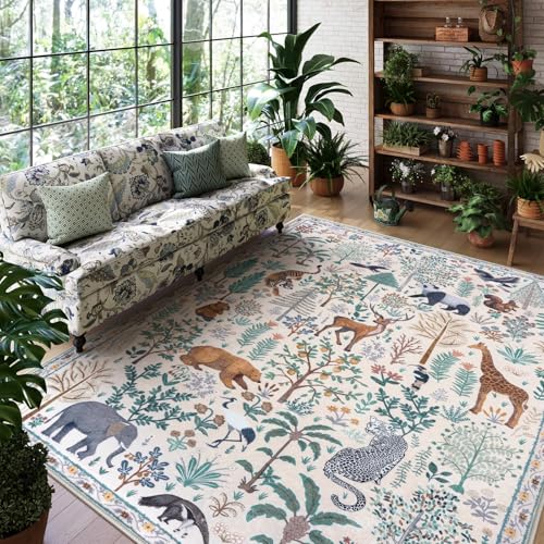 Jungle Living Room Rug 9x12 Washable Rugs for Classroom Nursery Rug