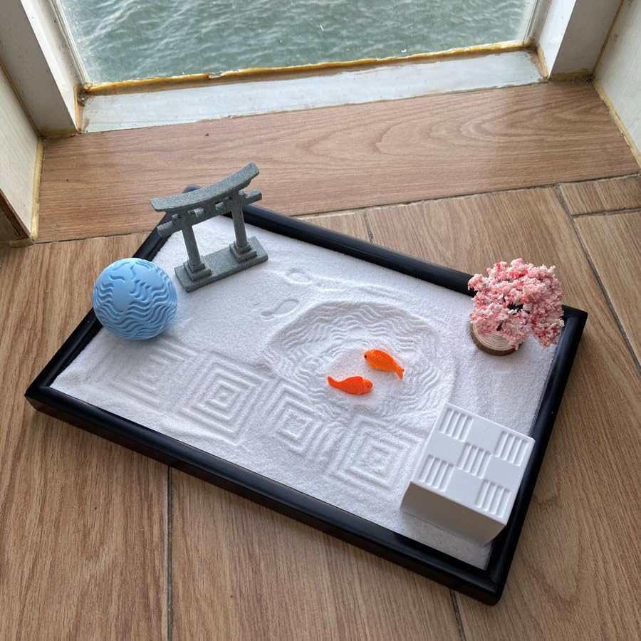 Japanese Zen Garden Kit for Desk with 3 Sand Spheres