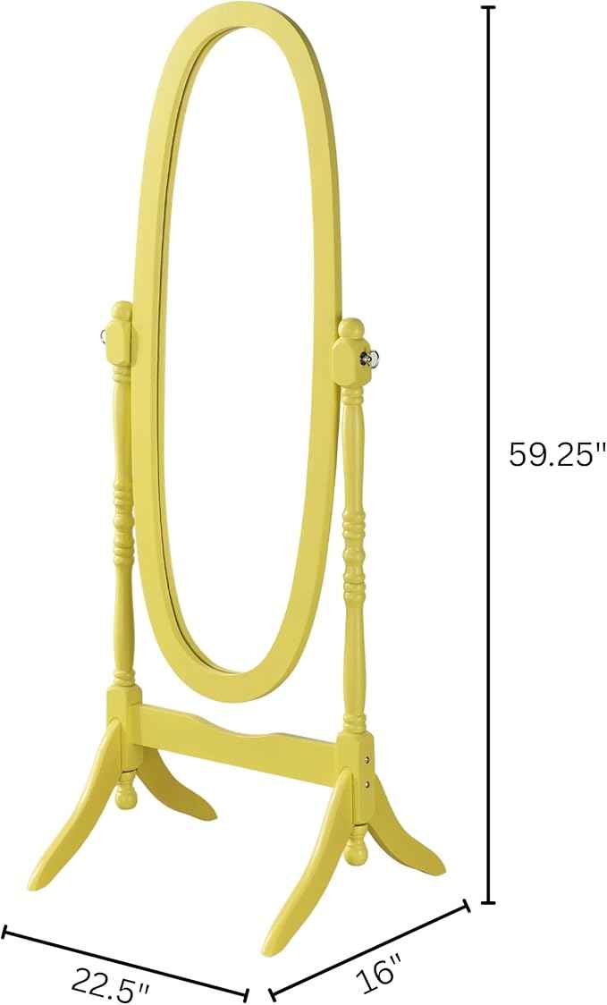 Roundhill Furniture Traditional Queen Anna Style Wood Floor Cheval Mirror, Yellow