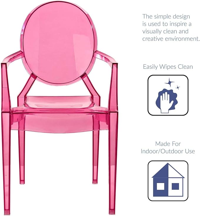 Modway Casper Modern Acrylic Stacking Kitchen and Dining Room Arm Chair in Pink - Fully Assembled