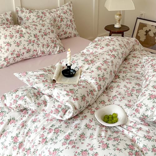 Vintage Floral Comforter Set King Aesthetic Rose Flowers Pattern Comforter Cottagecore Bedding Set 3 Pieces Farmhouse Botanical Comforter Set Soft Lightweight Bedding Comforter King Size