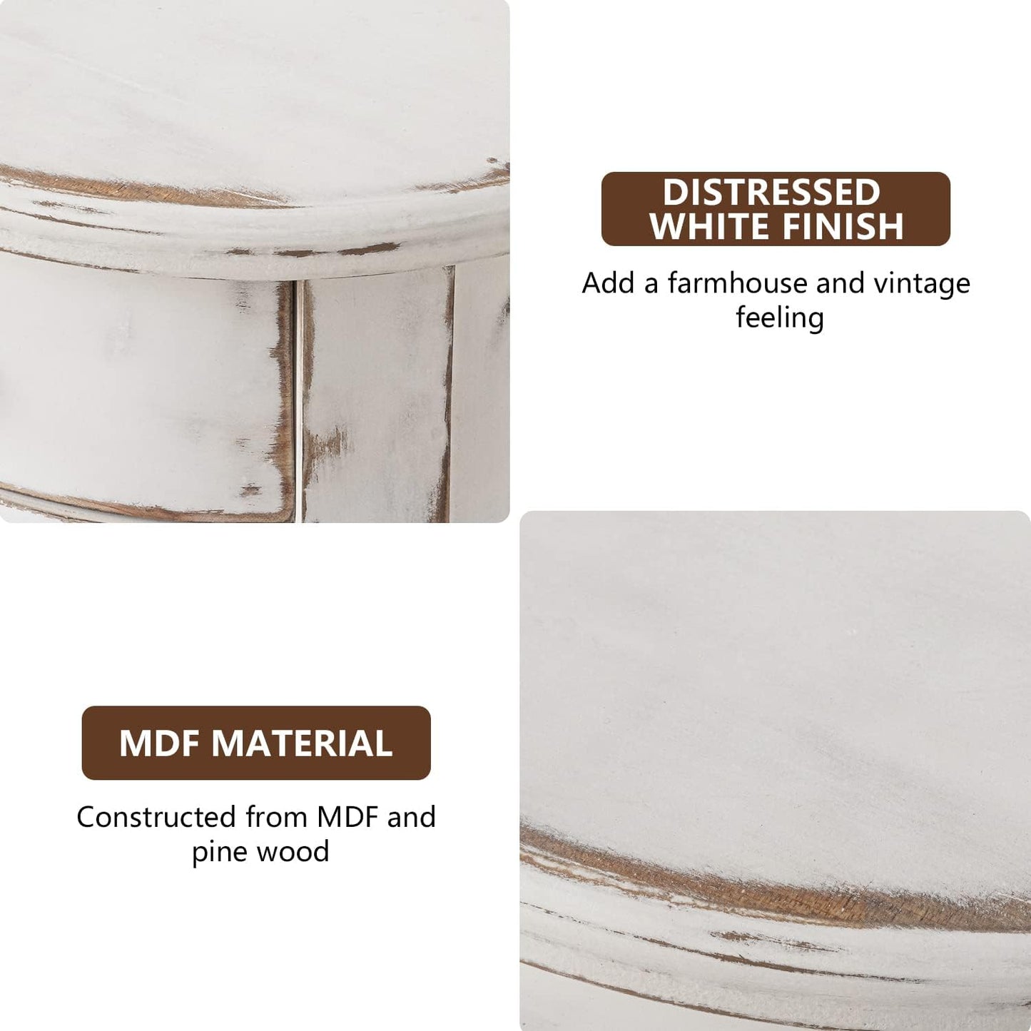 COSIEST Tall End Table with Drawer, Round Nightstand with Storage Shelf, Industrial Telephone End Table for Living Room, Bedroom, Hall Way, Space Saving Beige