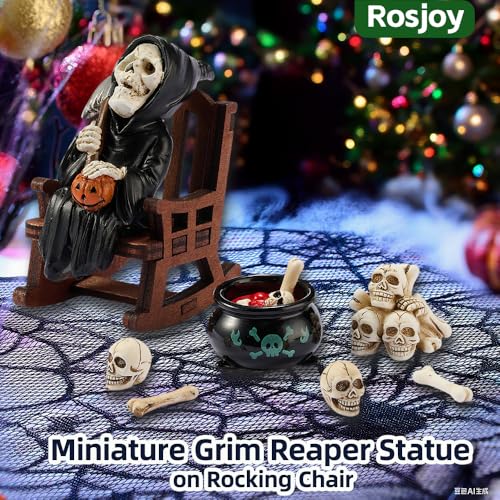 Miniature Grim Reaper Statue on Rocking Chair
