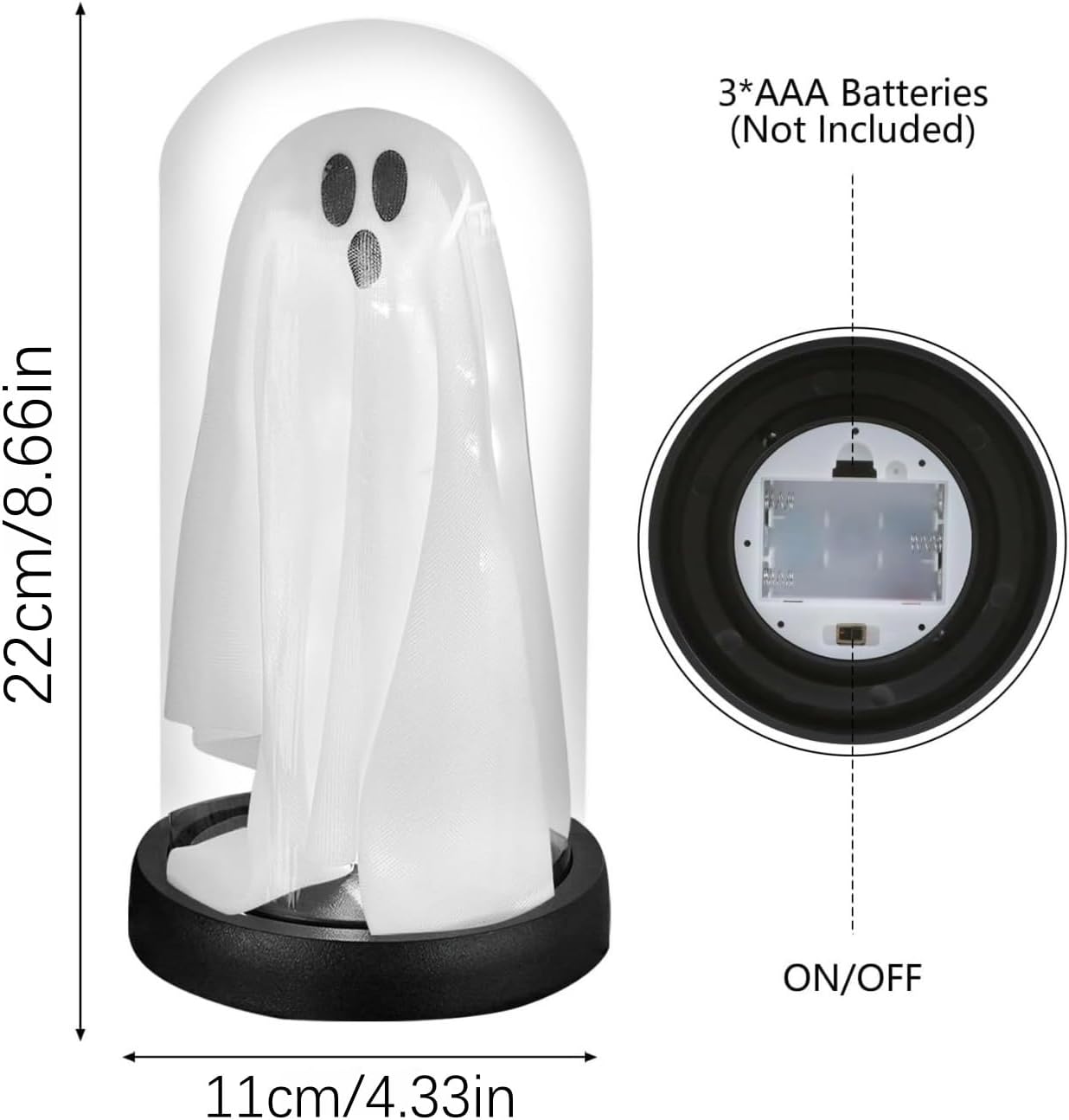 Light Up Ghost in Glass Cloche,Halloween Decorations Indoor,Cute LED Ghost Decor for Mantel,Tabletop,Cute Decorative Ornaments Suitable for Halloween Parties and Festivals(Warm Light,PVC Cover)