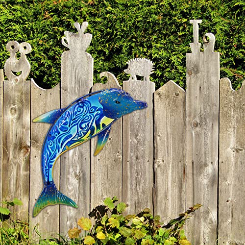 Dolphin Wall Decor Outdoor Metal FIsh Sea Hanging Art Glass Sculptures Home Ocean Theme Decorations for Living Room