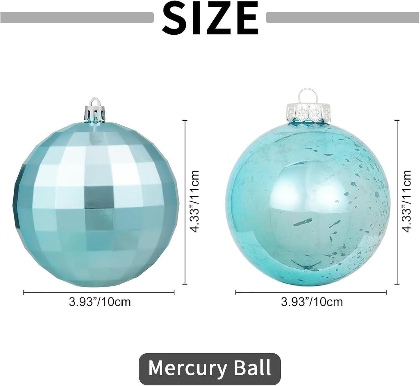 XmasExp Large Christmas Ball Ornaments,4pcs Light Blue Giant Shatterproof Plastic Hanging Mercury Xmas Ball Decorations Christmas Tree Ornaments (Lake Blue, 4")