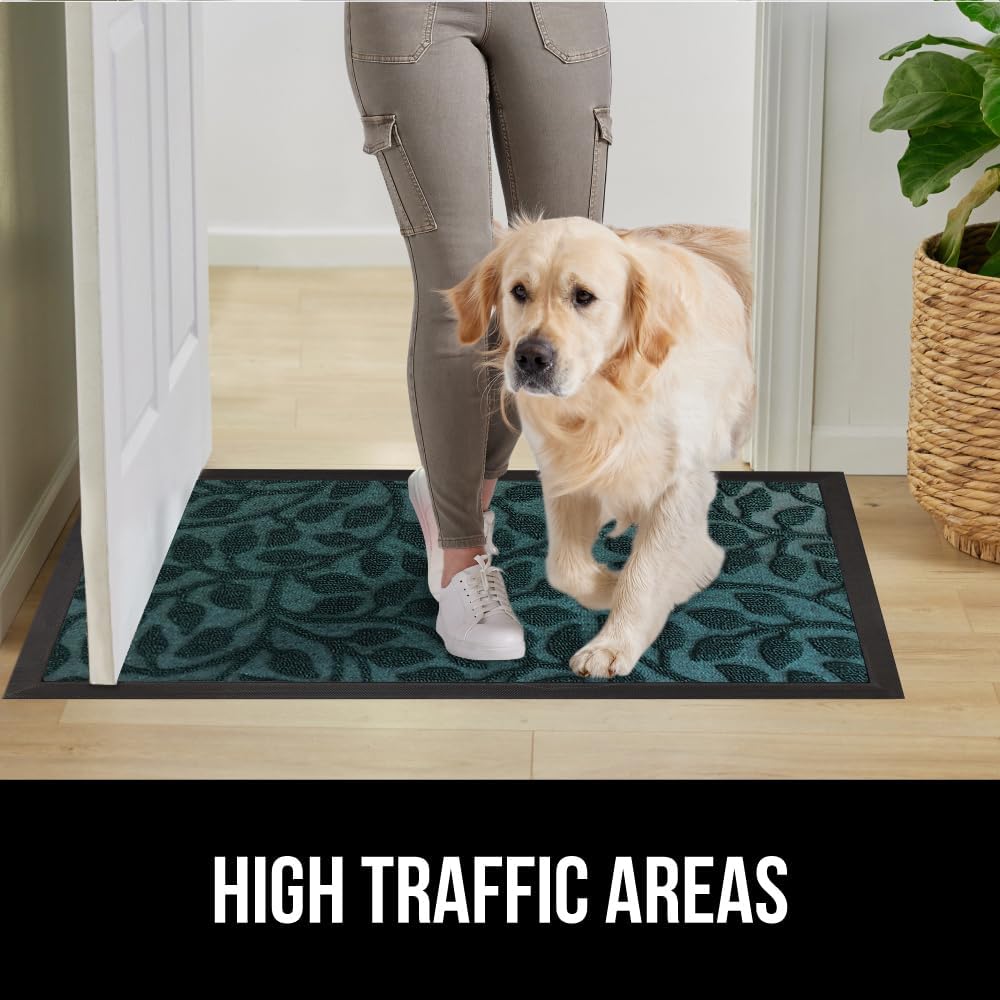 GORILLA GRIP 100% Waterproof All-Season WeatherMax Doormat, 72x24, US Designed Natural Rubber, Stain and Fade Resistant, Low Profile Indoor Outdoor Door Mats, Easy Clean Patio Mat, Moss Vine Leaves