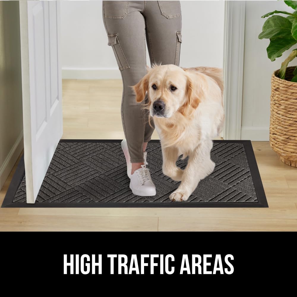 GORILLA GRIP 100% Waterproof All-Season WeatherMax Doormat, 72x24, US Designed Natural Rubber, Stain and Fade Resistant, Low Profile Indoor Outdoor Door Mats, Easy Clean Patio Mat, Gray Diamond