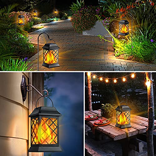 Flickering Flame Solar Lights Outdoor Metal Hanging Lantern (2 Count)