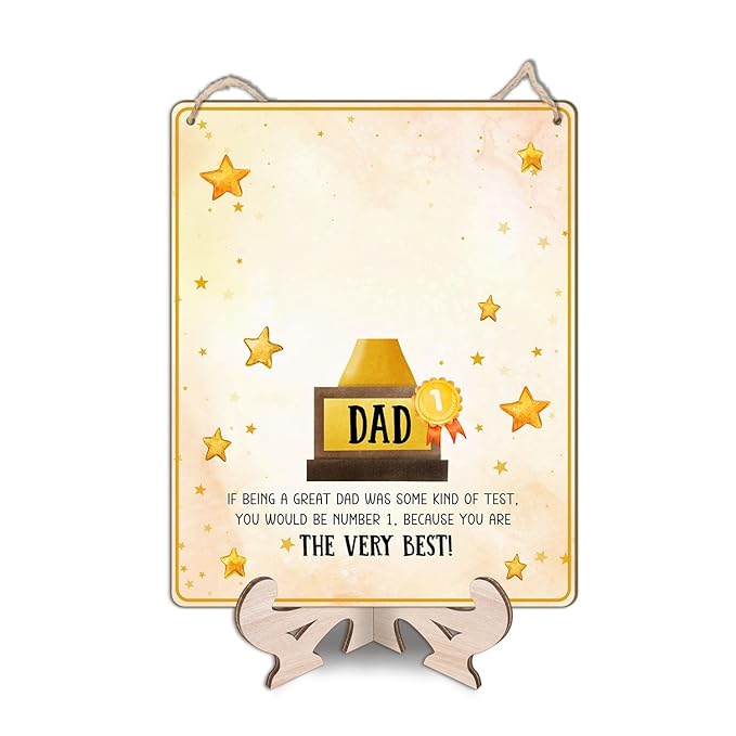 World's Best Dad Trophy from Baby Handprint Keepsake, DIY Best Dad Ever Hands Down Sign Trophy #1 Dad Fathers Day Kid Handprint Art Craft Plaque for Dad Papa from Daughter Son Wife, Birthday Dad Gift