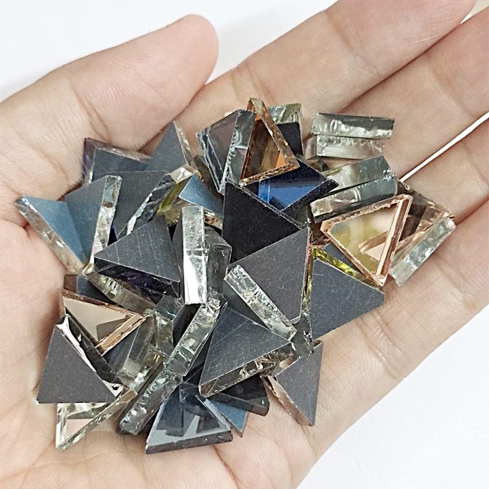 Mollytek Assorted Mirror Mosaic Tile Triangle, Square, Rhombus Shapes Stained Glass Mosaic Tiles for Crafts Mosaic Chips Pieces for Plates,Picture Frames,Flowerpots,Handmade Jewelry -780g/27.51 Ounce