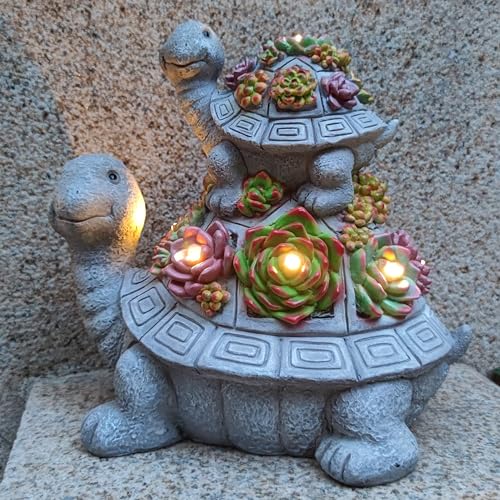 Large Turtle Solar Garden Outdoor Statues with Succulent and 6 LED Lights