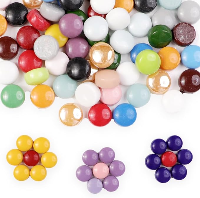 12mm Round Mosaic Tiles for Crafts, 200g Iridescent Recycled Glass Mosaic Pieces for Art Supplies, DIY Mosaic Making Kit for Hobbies & Art (Black,White & Grey 12mm)