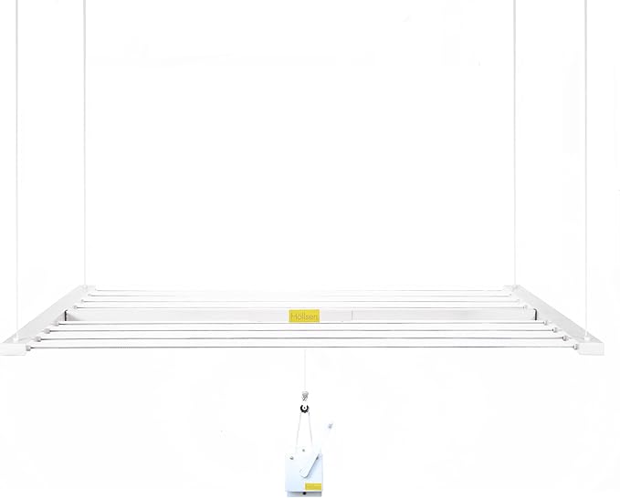 Ceiling Mounted Pulley Drying Rack – Medium Aluminum Clothesline for Everyday Laundry – Compact, Space-Saving Design (55.12" x 23.6")