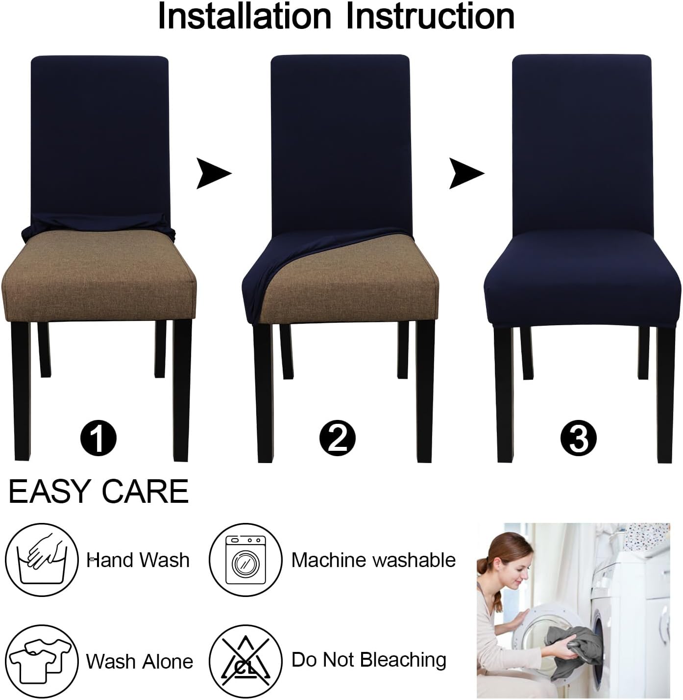 JQinHome 6 Pcs Dining Chair Slipcover,High Stretch Removable Washable Chair Seat Protector Cover for Home Party Hotel Wedding Ceremony (Navy Blue)