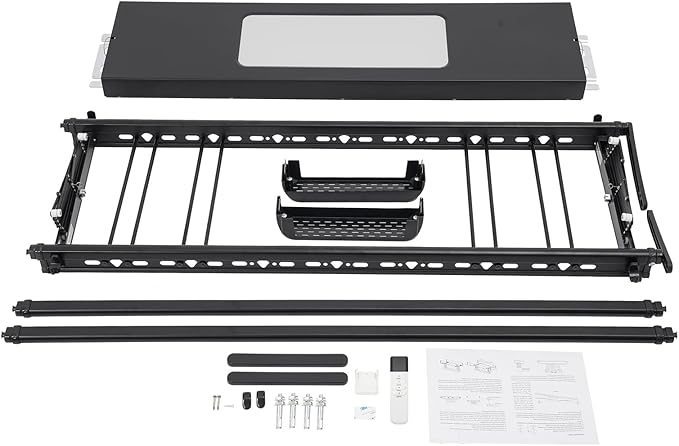 Electric Retractable Airing Rack, Ceiling Mounted Clothes Drying Rack, Retractable Clothesline, Vertical Laundry Drying Rod with LED Light & Remote, 110V 24W, Black