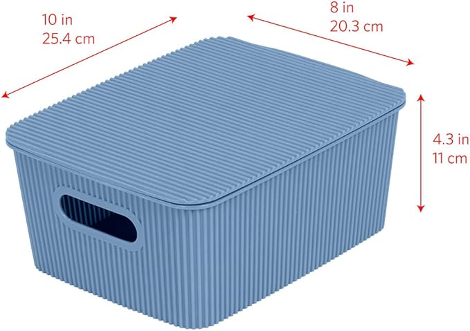 Glad Storage Baskets with Lids - Set of 6 Stackable Plastic Boxes with Handles - Decorative Shelf Organizer Bins for Bathroom and Closet, Blue, 1 Gallon