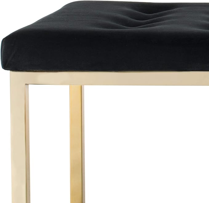 SAFAVIEH Home Collection – Reynolds Black Tufted Upholstered Accent Bench, Modern Parsons-Style Open Frame Bench with Brass Legs for Bedroom, Entryway or Living Room (FOX6225E)