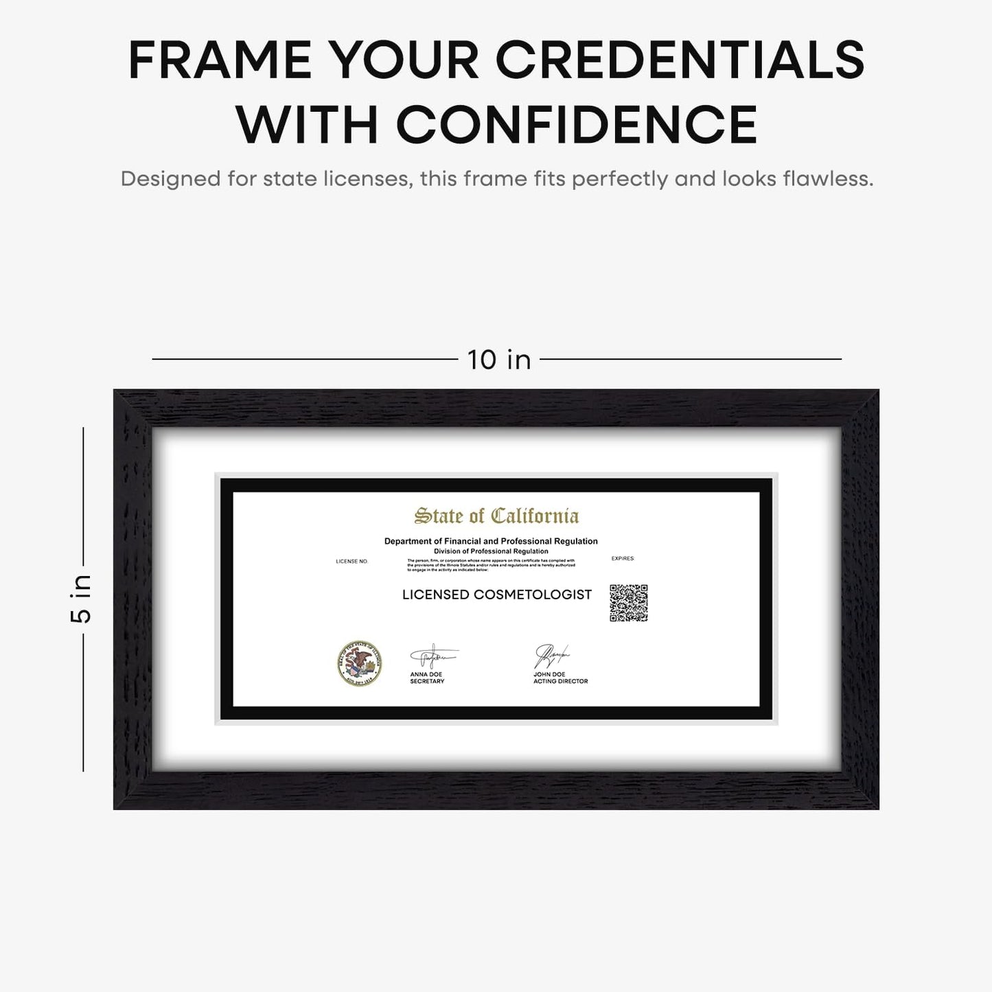 Homeforia 5x10 Business License Frame Black, High End Oak 5 x 10 Black Wood Document Certificate Frame with Mat 4x9, 10x5 Wooden Picture Frames for Wall or Tabletop, Tempered Glass, Wall Kit, Set of 1
