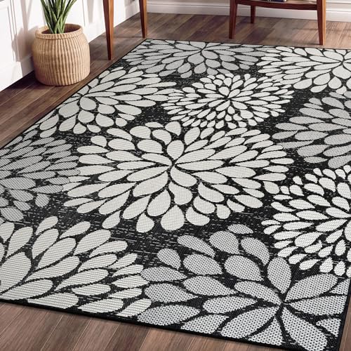 Outdoor Rug 6x9 Modern Exotic Tropical Leaf Area Rugs for Indoor and Outdoor Patio Deck Porch Garden Water Resistant Washable Outside Carpet (58.5 Sq Ft)