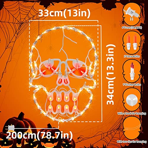13.3" Lighted Skull Halloween Window Silhouette Decoration